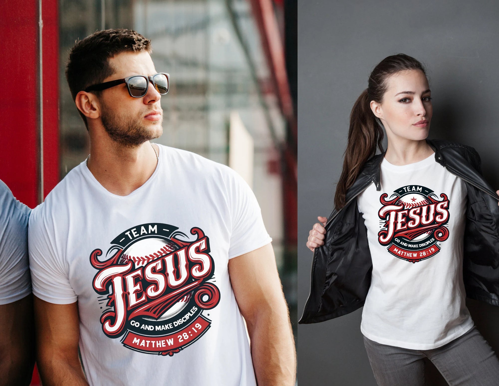 Christian T -Shirt, GO make disciples| Red, Black and White image with a baseball|Team Jesus