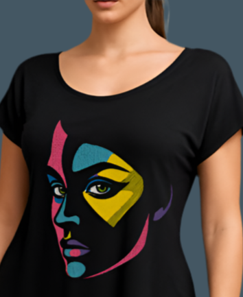 Abstract Pop Art Woman Face DTF Transfer | Colorful Heat Press Print for T-Shirts & Apparel