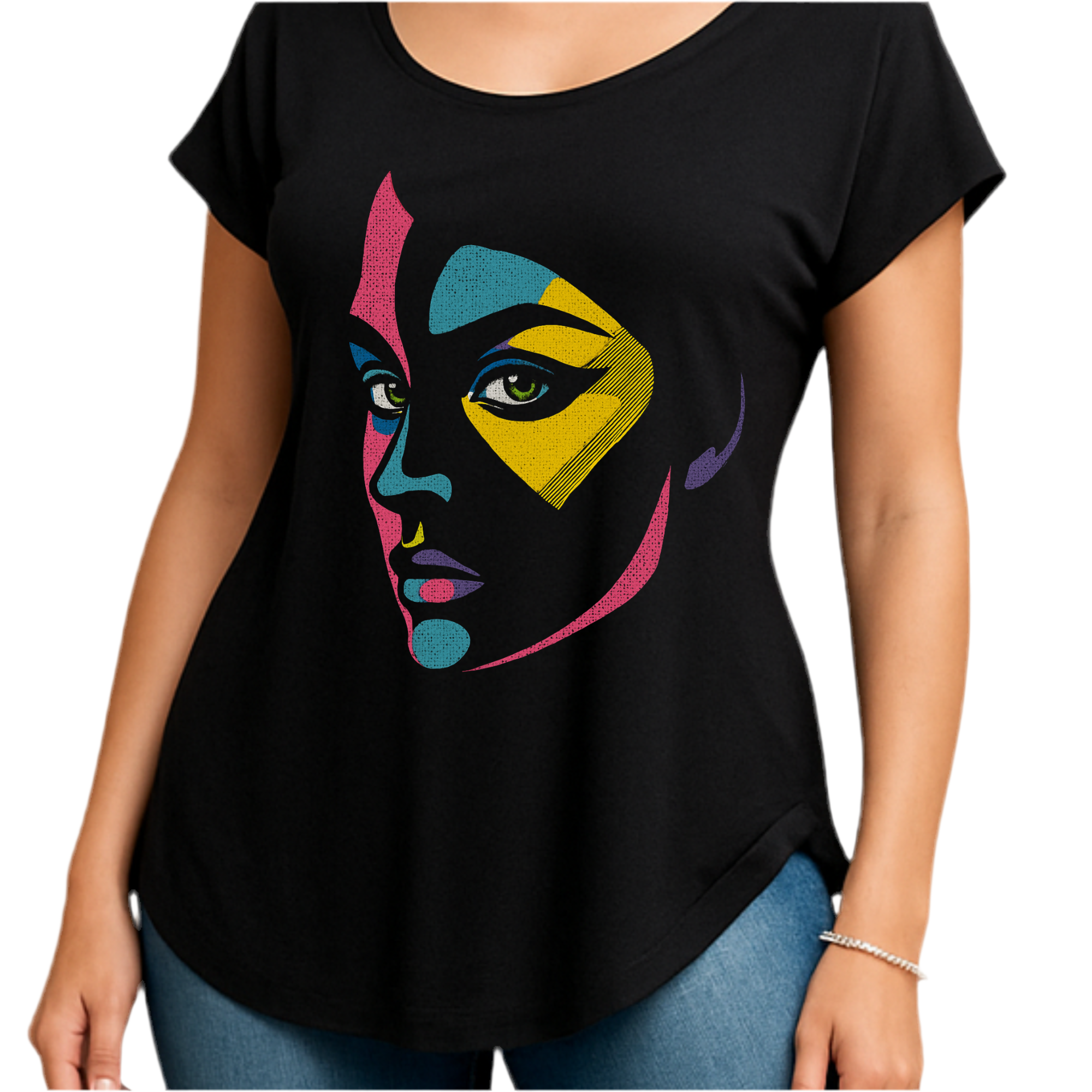 Bold Pop Art Woman Portrait – Neon Abstract Face Illustration with Halftone Dots