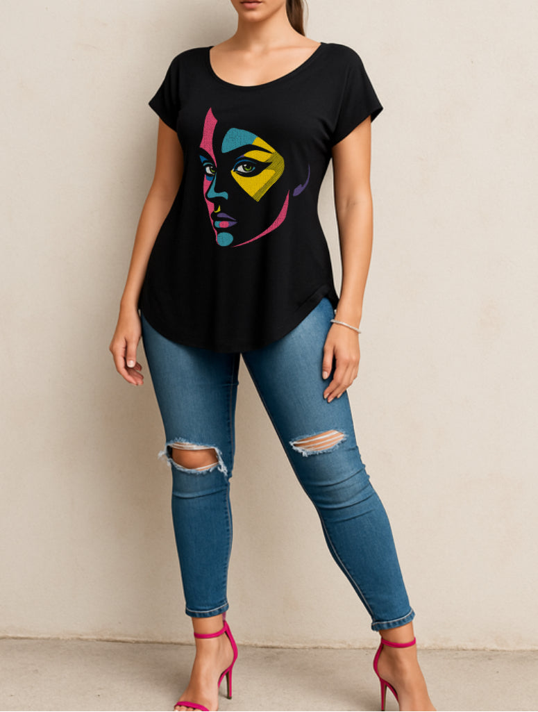 Bold Pop Art Woman Portrait – Neon Abstract Face Illustration with Halftone Dots