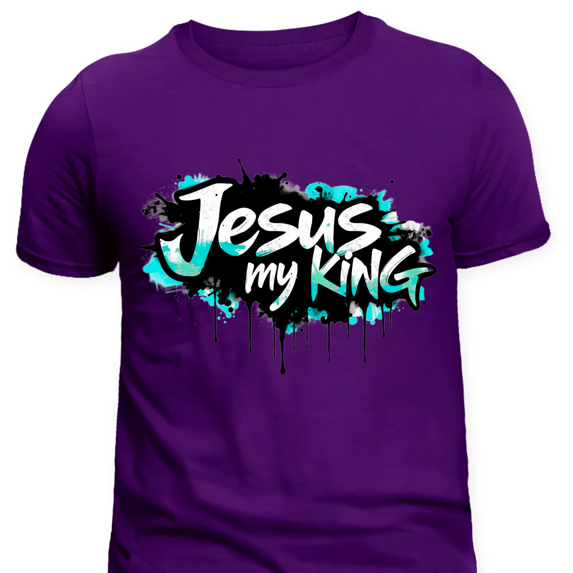 Jesus My King Christian T-Shirt – Purple & Teal Faith Tee – Bold Streetwear for Believers