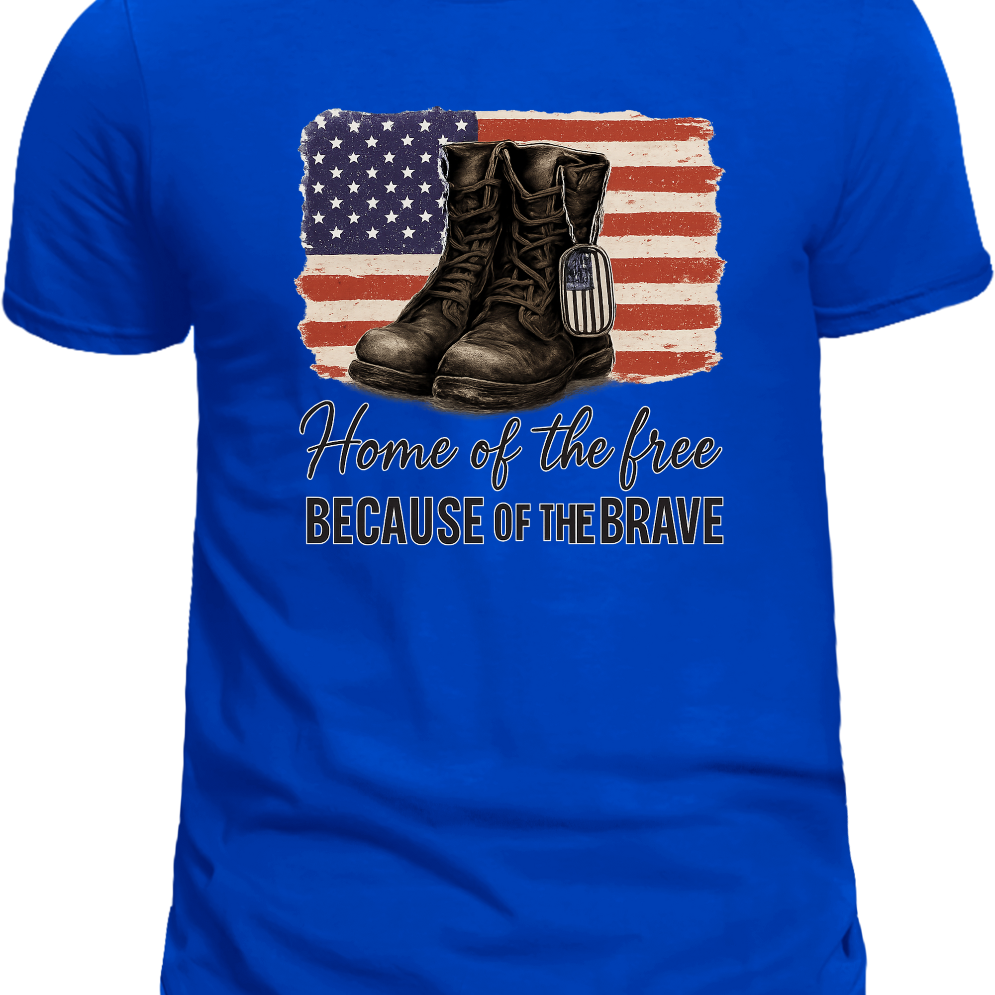 Fourth of July Patriotic T-Shirt – “Home of the Free Because of the Brave” Boots & Flag Design, Memorial & Veterans Day Shirt