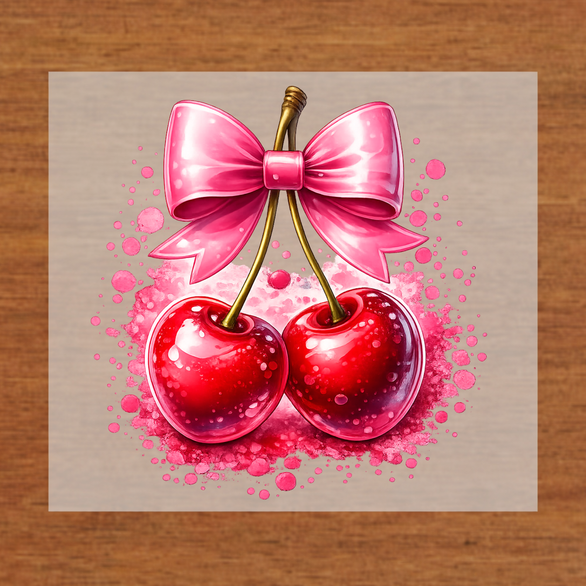 Cherry Bow DTF Transfer | Cute Pink Coquette Cherry Shirt Transfer | Ready to Press Heat Transfer