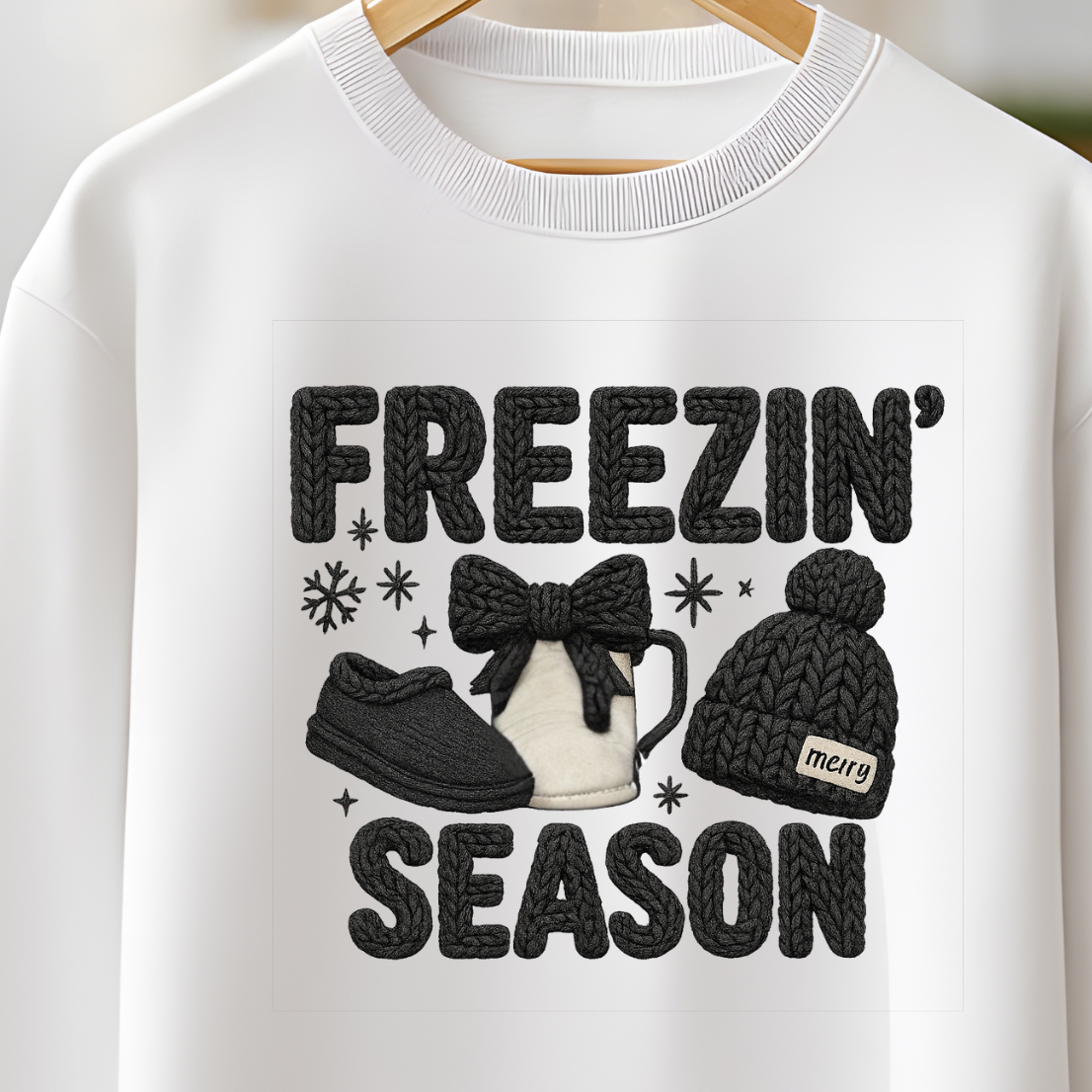 Freezin’ Season DTF Transfer • Chunky Knit Winter Design • Ready to Press